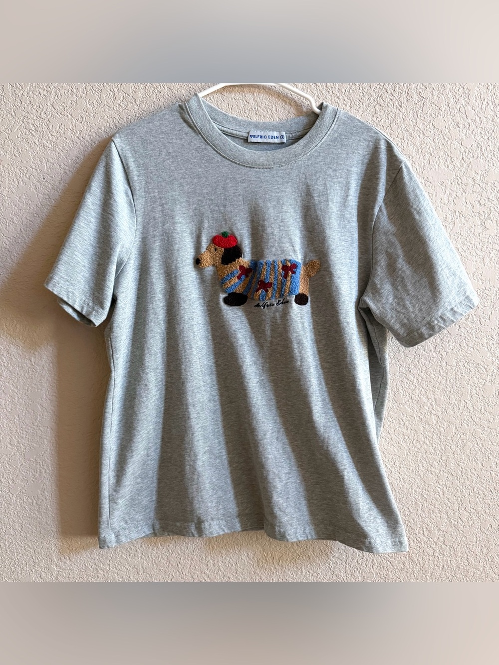 Aelfric Eden Cartoon Dachshund T-shirt Grey US Size S Oversized Cute Dog Cotton